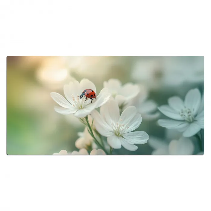 Lieveheersbeestje - Bloemen - Wit Muismat XXL klein -3d_leeg