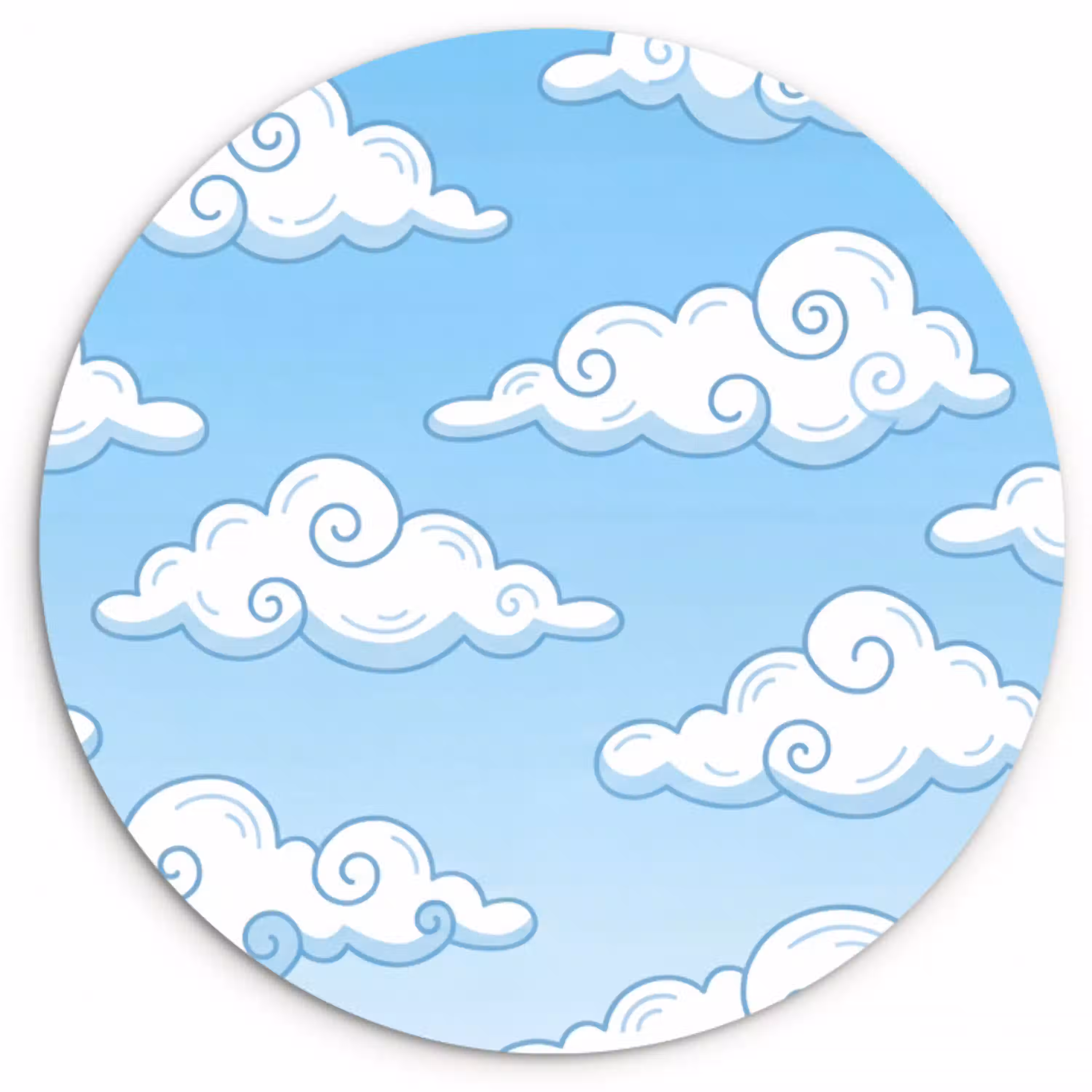 Wolk - Lucht - Cartoon - Blauw - Wit Wandcirkel kunststof plaat 5mm dik klein -3d