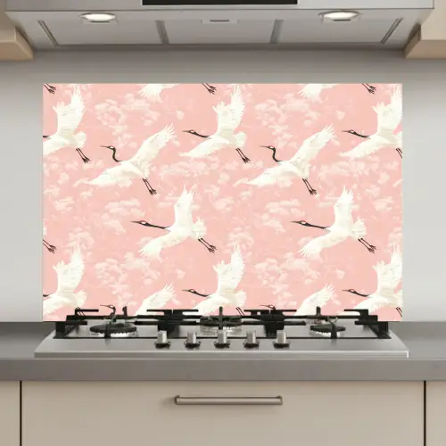 Kraanvogels - Bloesem - Roze keuken achterwand spatscherm klein 900 -3d_website