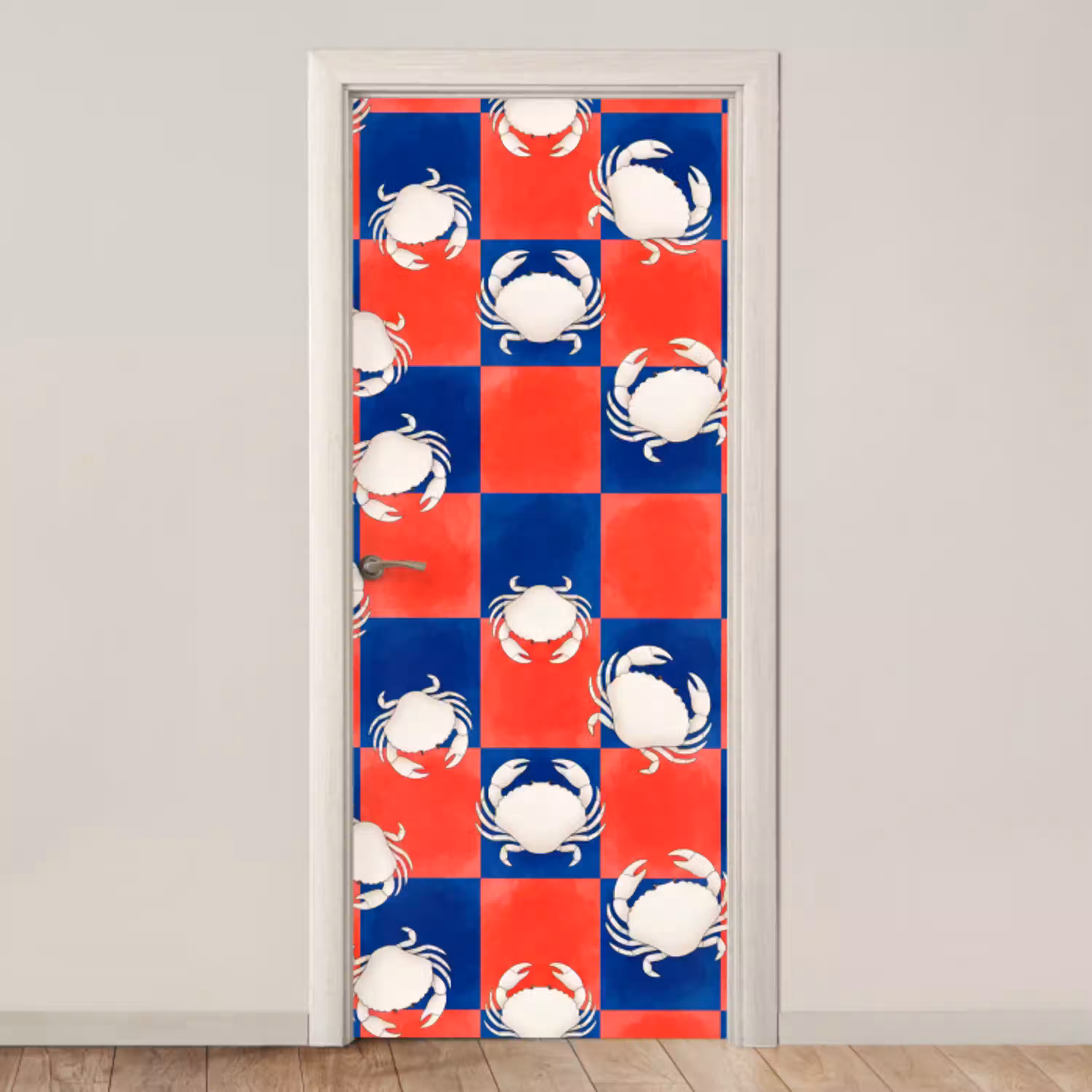 Patroon - Zeeleven - Rood - Blauw - Abstract deurposter klein -3d_beige
