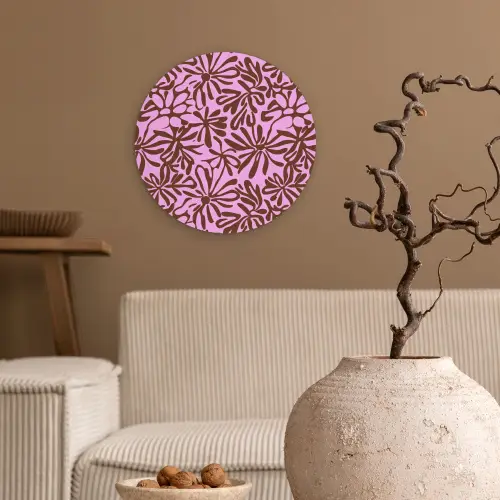 Organisch - Patroon - Roze Wandcirkel kunststof plaat 5mm dik klein 188 -sfeer1