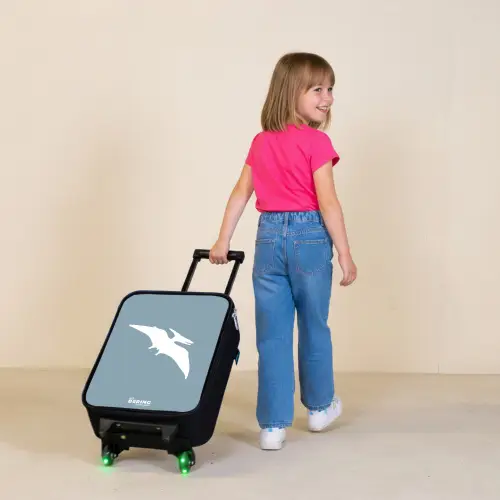 Blauw met Pteranodon dino Kinderkoffer - Zwart klein -sfeer1