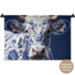 Koe - Delfts - Blauw - Artistiek Wandkleed katoen klein -t3d_DE