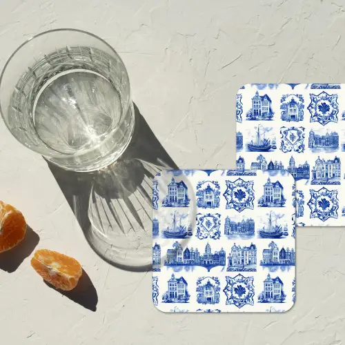 Huizen - Schepen - Blauw onderzetter kurk middel 366 -sfeer4