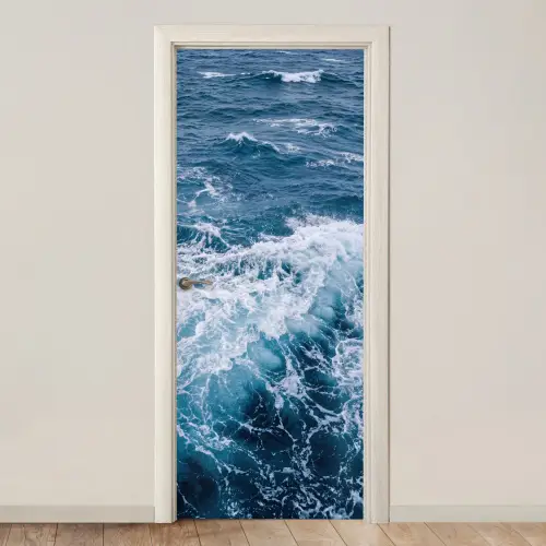 Golven - Oceaan - Blauw deurposter klein -3d_beige