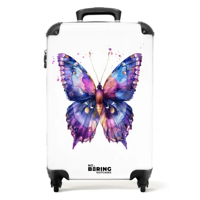 Paarse prachtvlinder Koffer - NBS - Handbagage middel -productfoto_recht