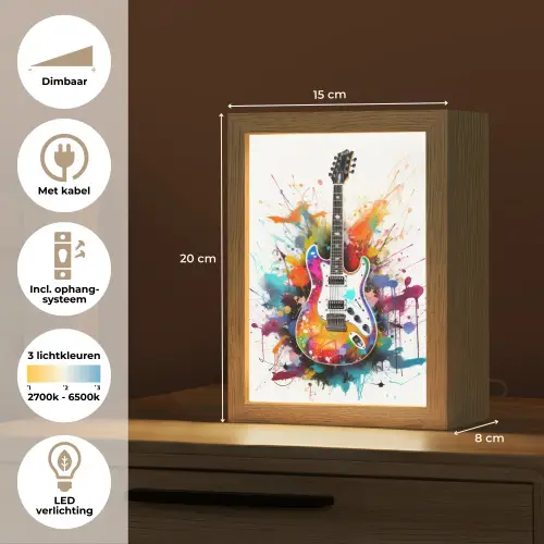 Gitaar - Graffiti - Muziek - Wit Light Box met kabel (Tafellamp) klein -USP_NL