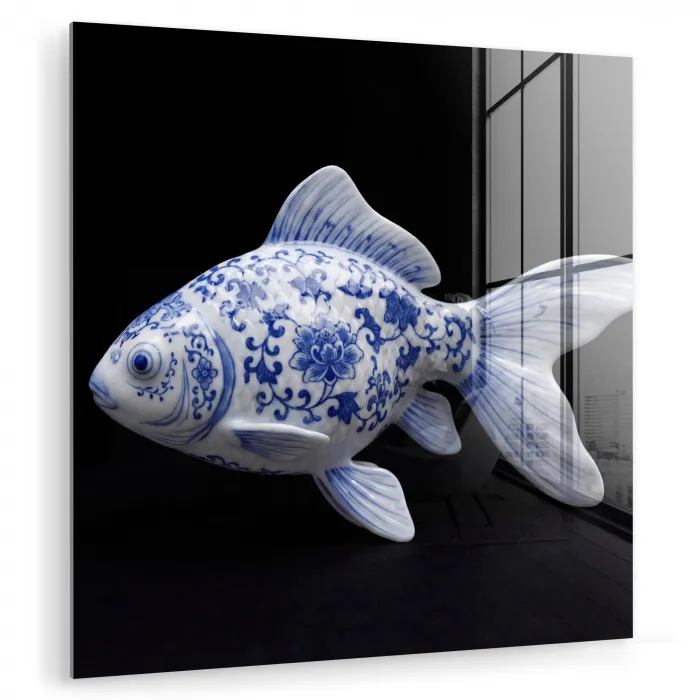 Porselein - Goudvis - Delfts - Blauw plexiglas 5mm klein -zzzproduct_nieuw