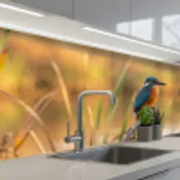 IJsvogel - Tak - Water - Kleurrijk - Levendig keuken achterwand 2 middel -3d_schuin