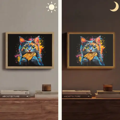Kat - Graffiti - Kleurrijk - Wafel - Eten Light Box met batterij (Wandlamp) middel -sfeer3