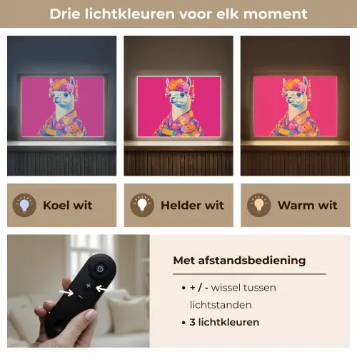 Lama - Kimono - Bloemenkrans - Felroze Light Box met batterij (Wandlamp) middel -USP_lichtkleurNL