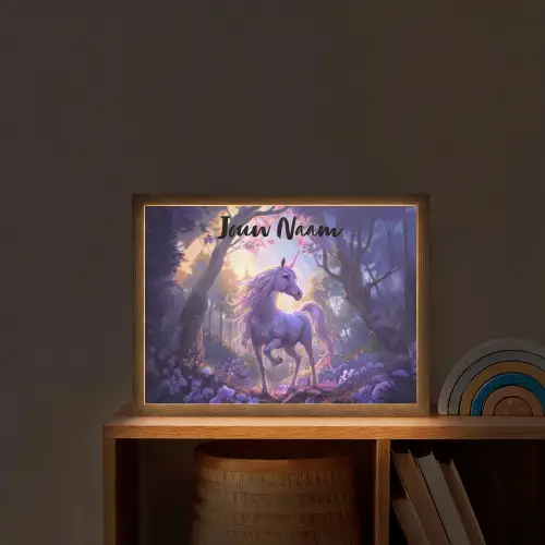 Eenhoorn - Paars - Sprookje - Fantasy dier Light Box met batterij (Wandlamp kind) middel -sfeer1_kind