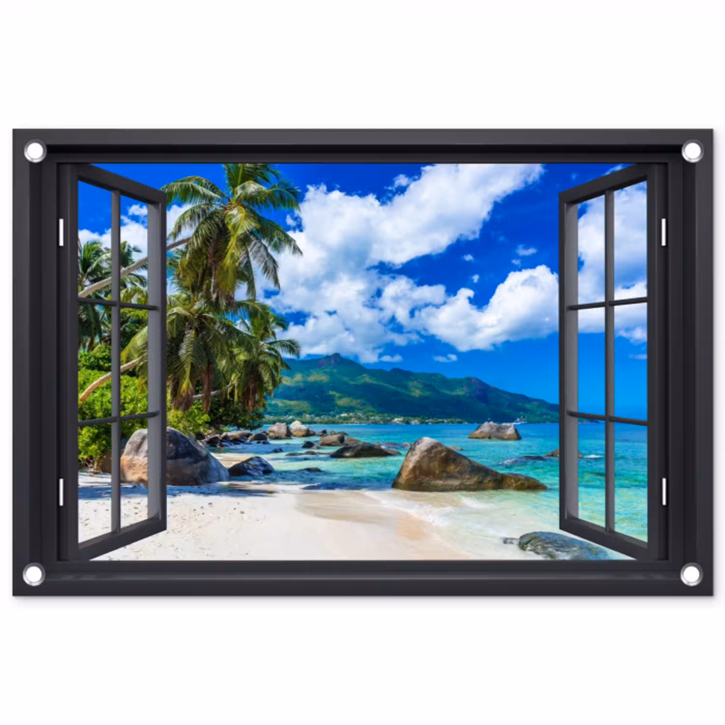 Tropisch strandzicht tuinposter los doek klein -3d