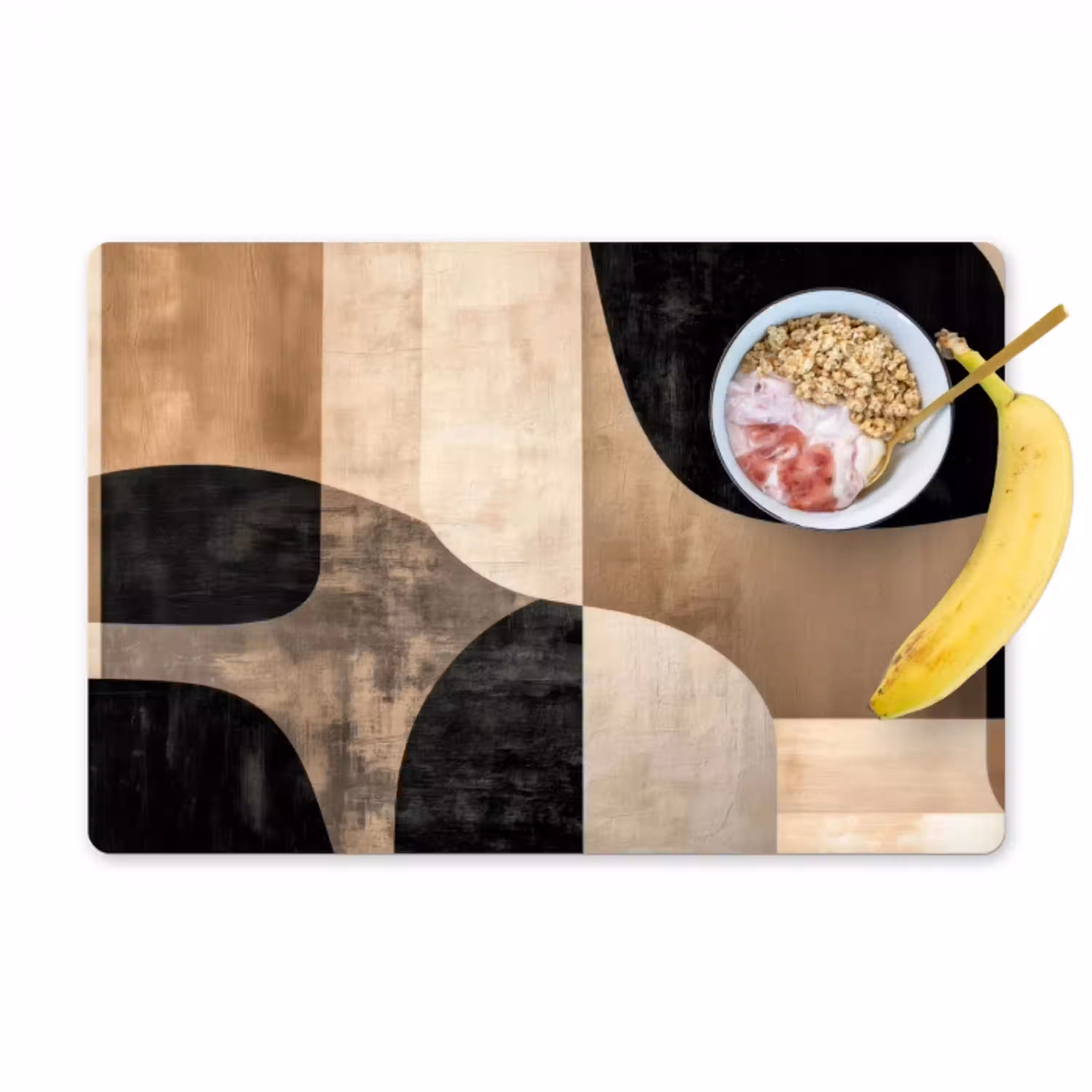 Abstract - Vlakken - Zwart - Rond Placemat vinyl groot -zzzproduct_Kitchenyeah-website
