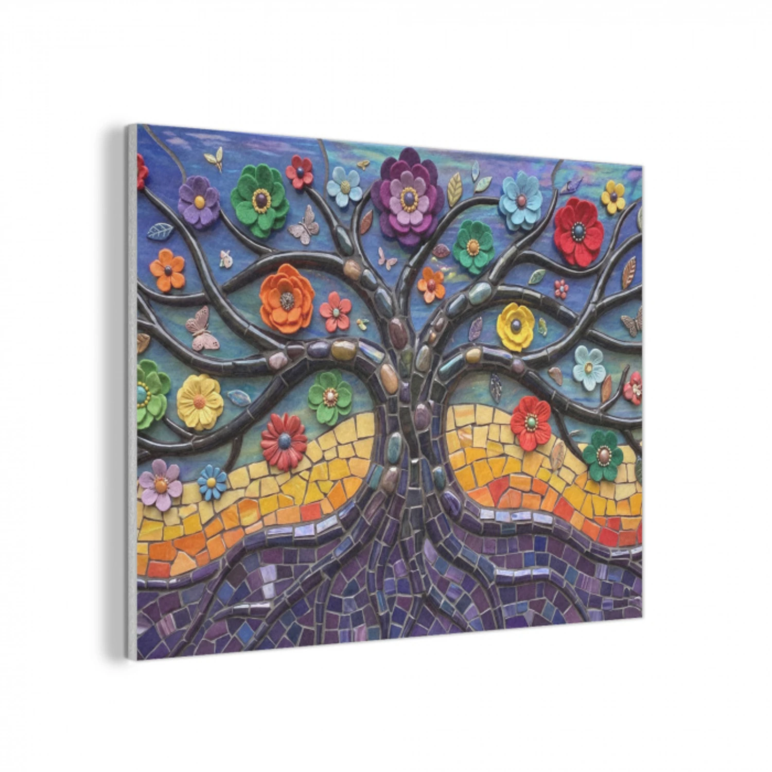 Levensboom - Mozaïek - Bloemen - Kleurrijk - Vrolijk PET vilt klein -3d