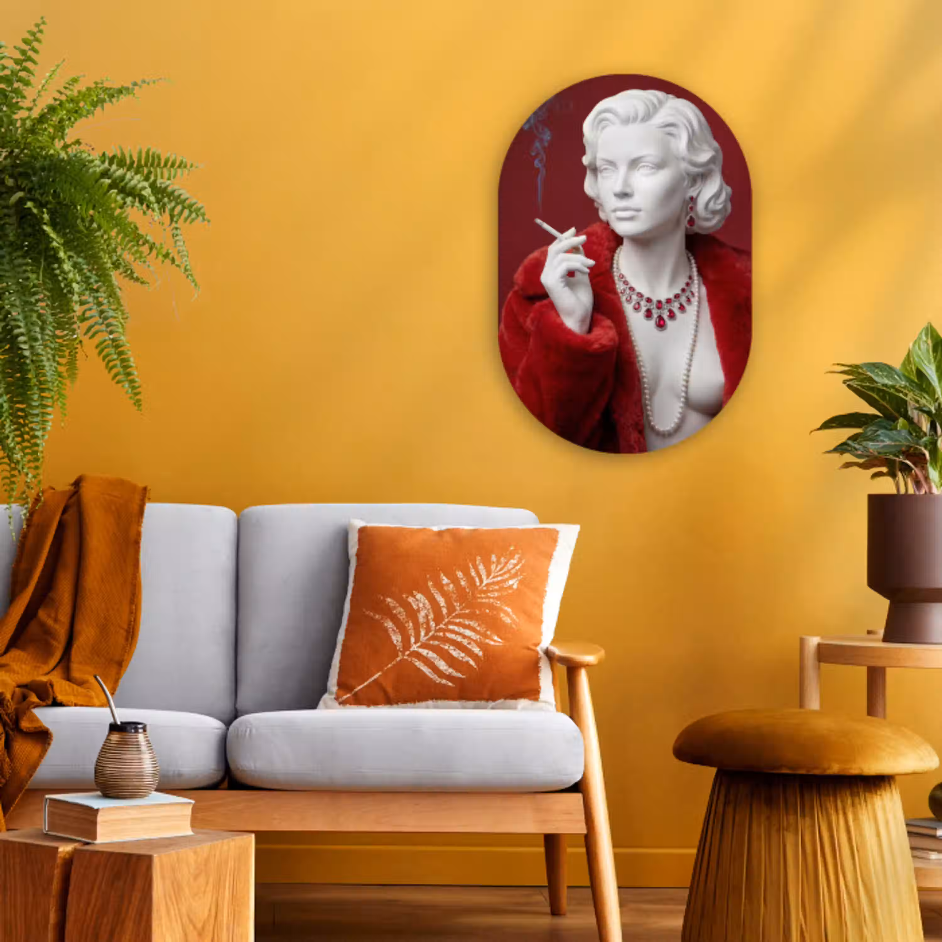 Vrouw - Bontjas - Mode - Klassiek - Rood Wandcirkel Ovaal Forex klein -sfeer4