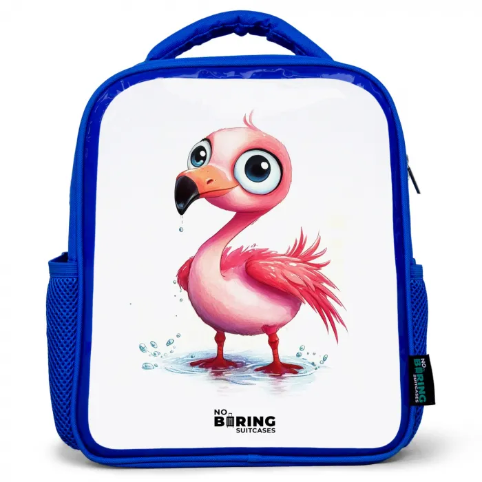 Roze flamingo in het water Kinderrugzak - Blauw middel -3d
