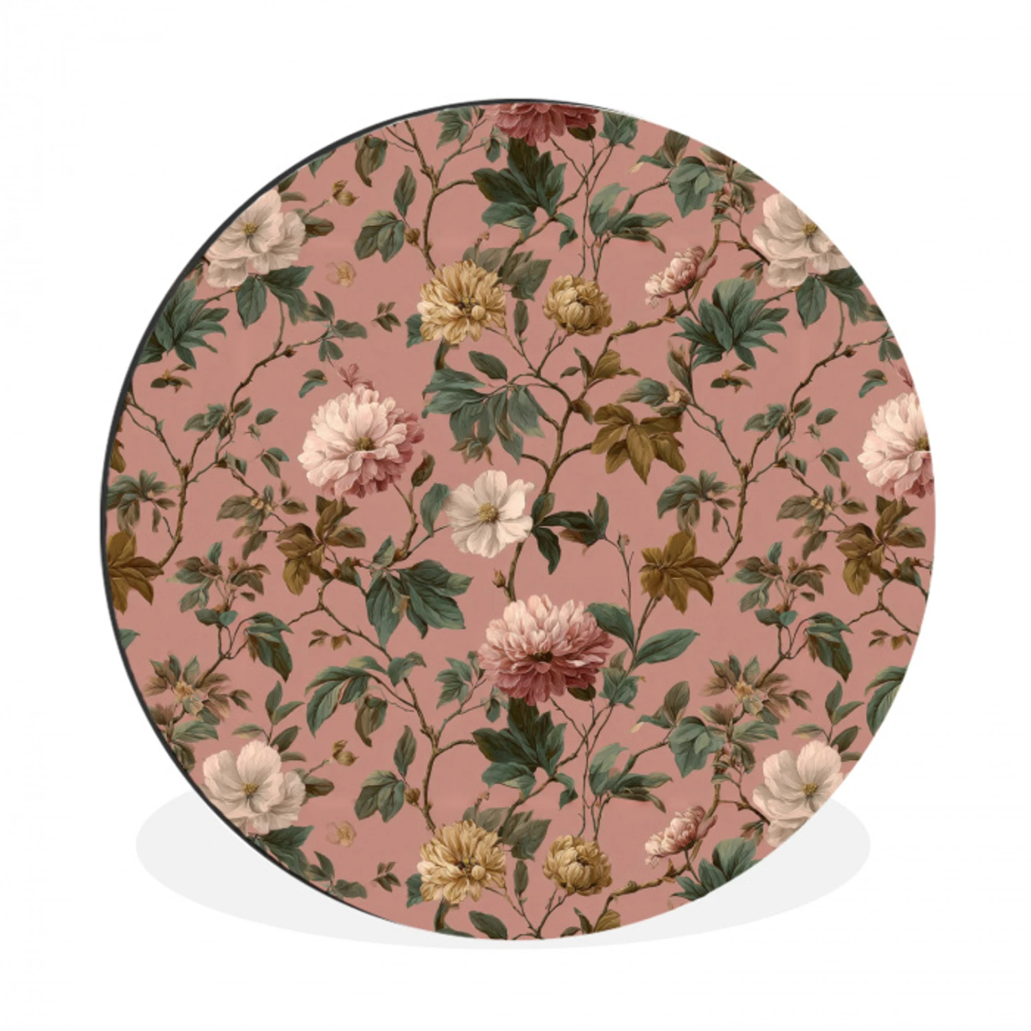 Bloemen - Klassiek - Roze Wandcirkel aluminium klein 190 -3d