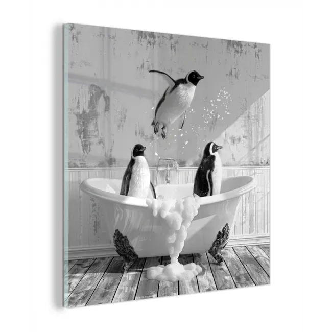 Pinguïns - Vintage - Dieren - Zwart - Wit plexiglas 5mm klein -z3d