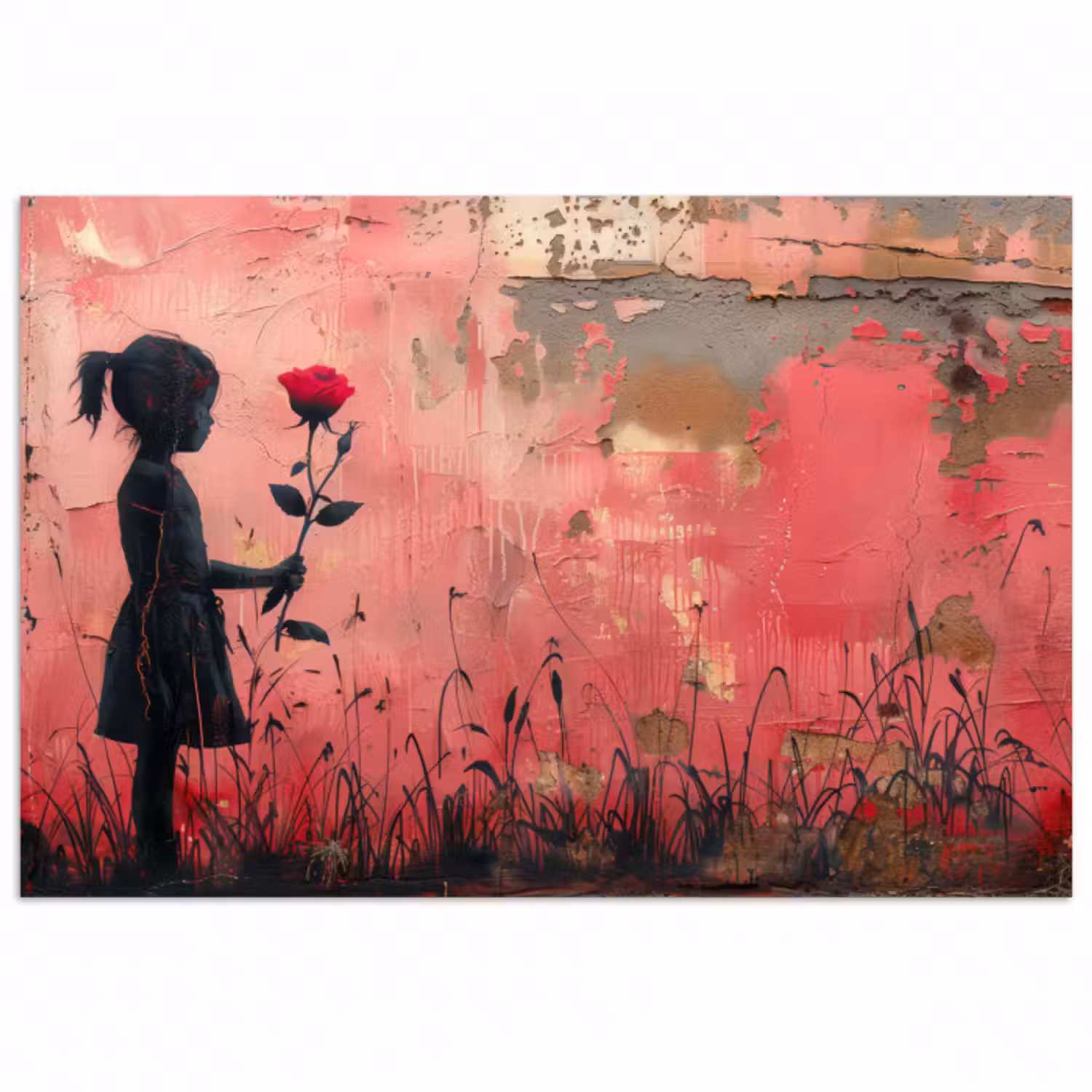 Poster - Graffiti - Mädchen - Rosa - Straßenkunst - Rose - Banksy