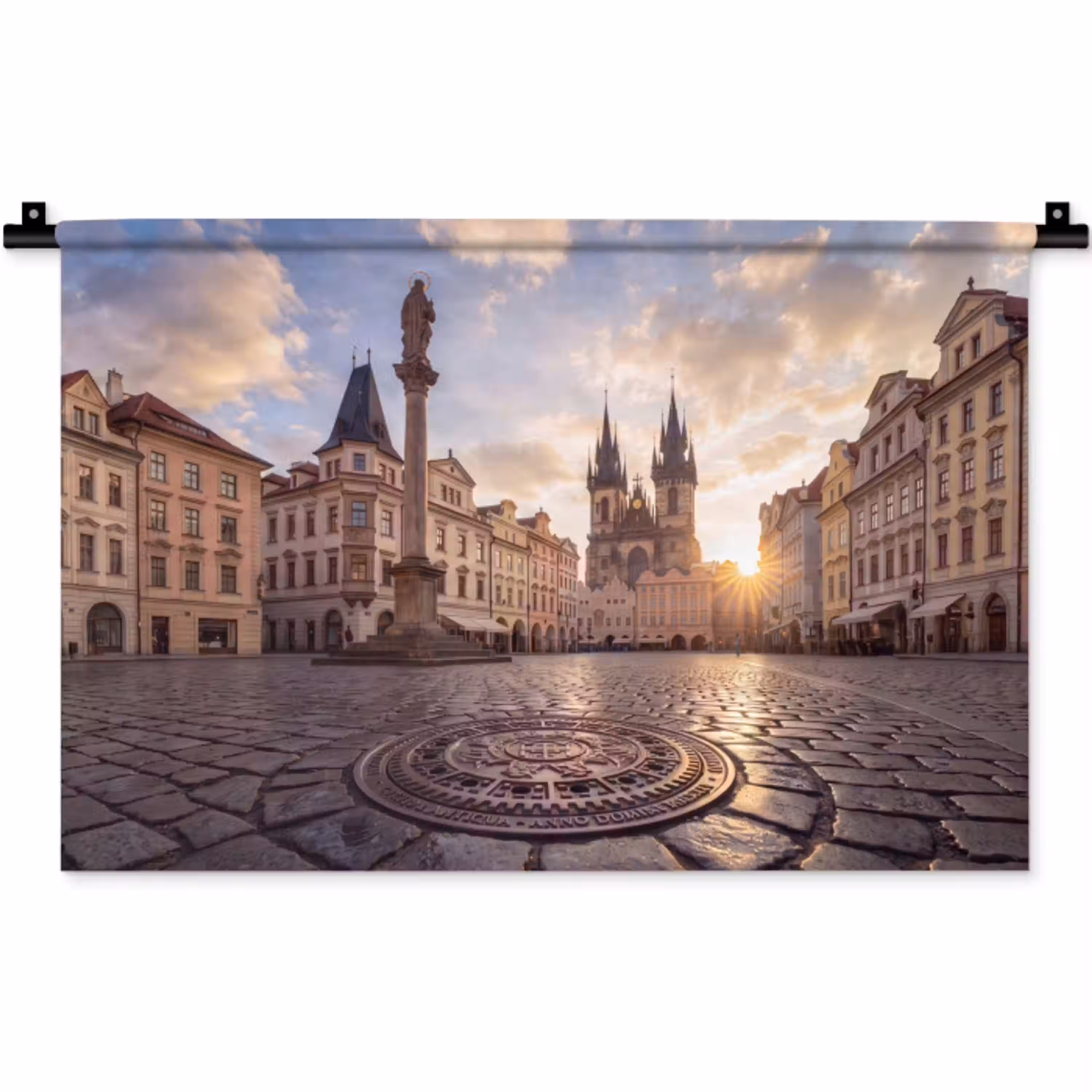 Stad - Praag - Ochtend - Architectuur - Goud Wandkleed katoen klein -zz3d