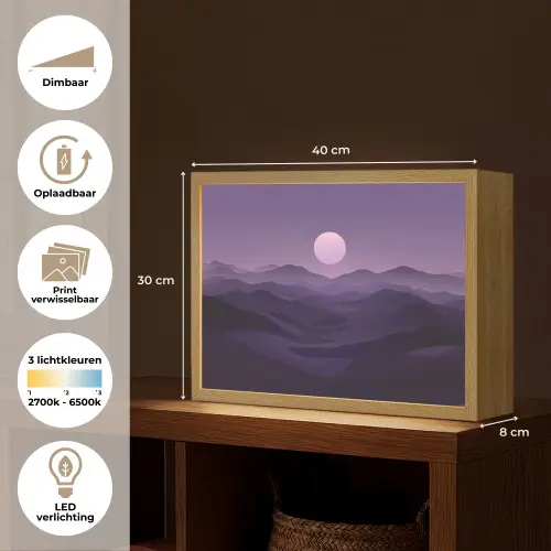 Heuvels - Paars - Mist - Zon Light Box met batterij (Wandlamp) middel -USP_websiteoverzichtNL