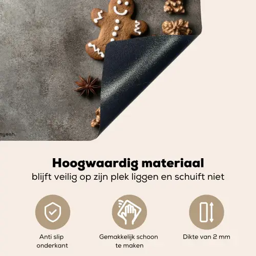 Winter - Kerst - Beton - Gingerbread man Inductie beschemer met haakjes klein -ky-onderkant-nl