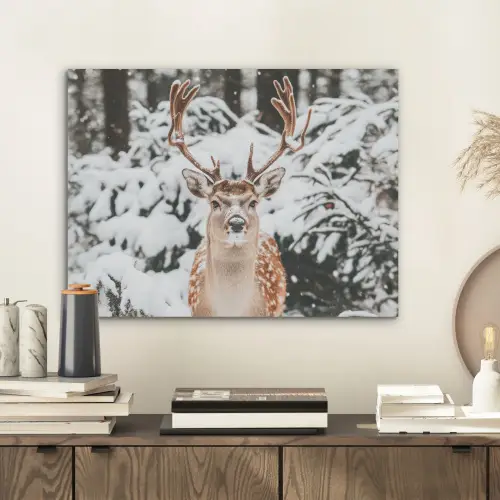 Hert - Sneeuw - Winter - Bos - Dieren PET vilt klein -sfeer1
