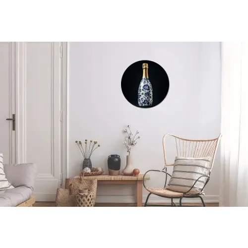 Champagne - Bloemen - Goud - Chique Wandcirkel aluminium klein -woonkamer