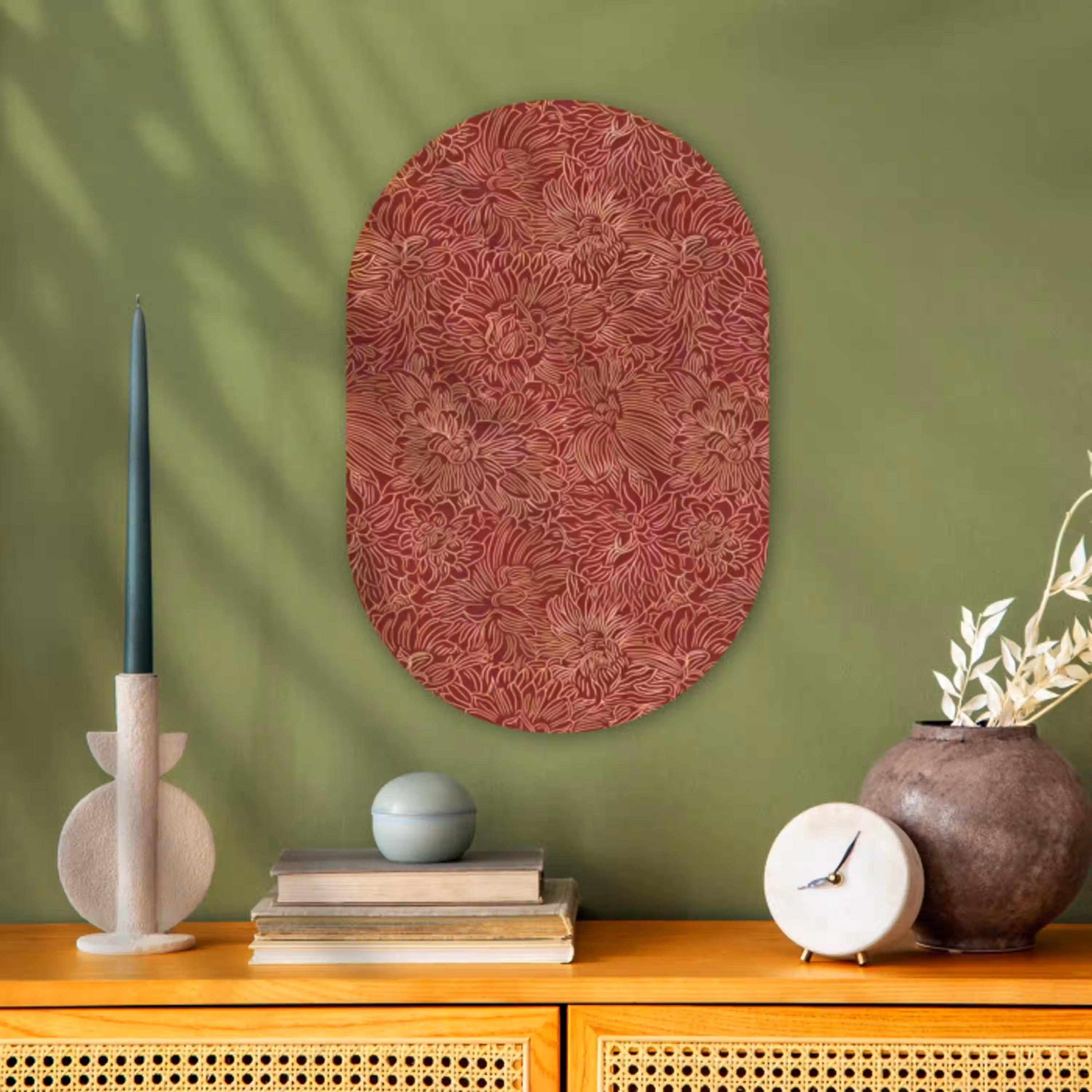Bloemen - Motief - Rood Wandcirkel Ovaal Forex klein 630 -sfeer2