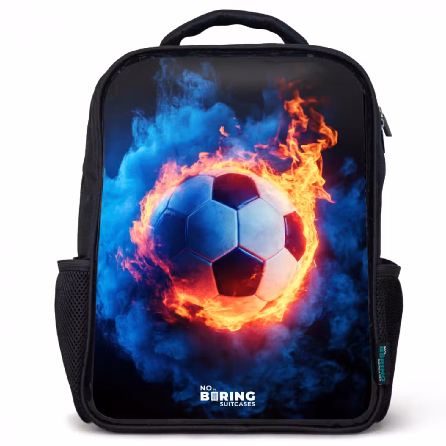 Kinderrucksack - Schwarz - Fußball auf Feuer und Eis