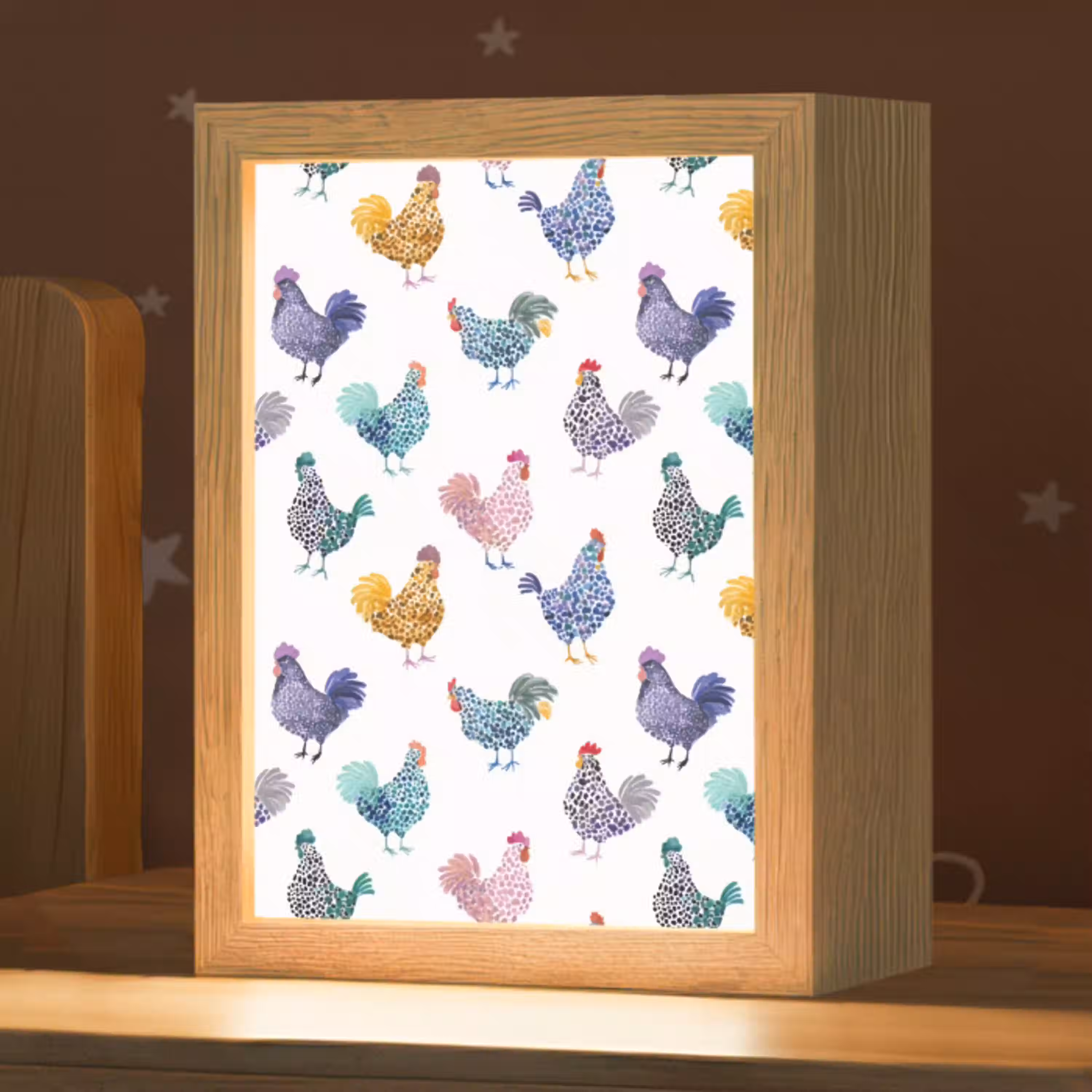 Kippen -Aquarel - Kleurrijk Light Box met kabel (Kinderlampje) klein 904 -zzz_3d_website