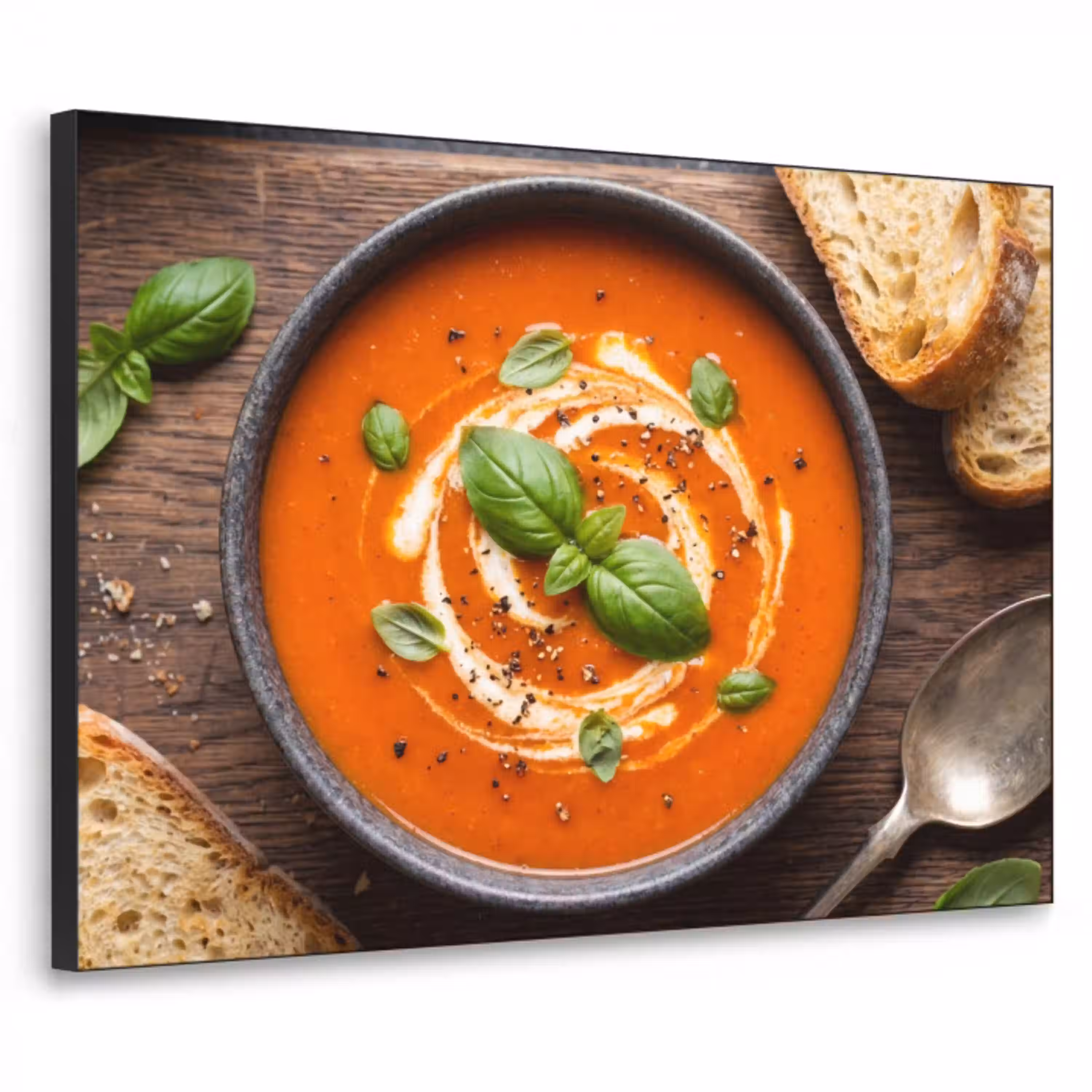 Eten - Soep - Basilicum - Rustiek - Rood Textielframe zwart klein -3d