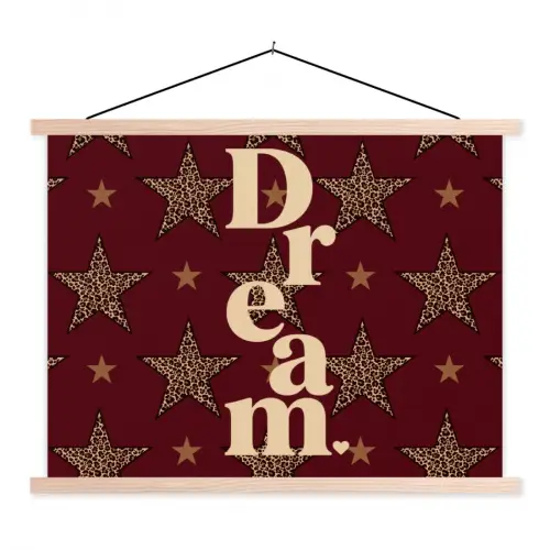 Sterren - Luipaardprint - Dream - Bordeaux textielposter latten blank klein -3d
