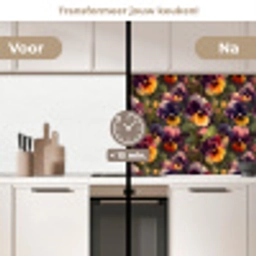 Warm - Patroon - Penseel - Viooltjes keuken achterwand 2 middel 871 -voor-na2_NL