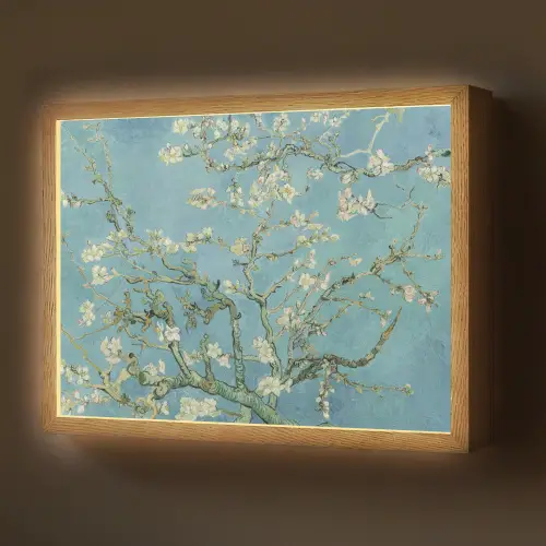 Amandelbloesem - Van Gogh - Kunst - Bloemen Light Box met batterij (Wandlamp) middel -z3d_website