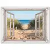 Doorkijk - Strand - Zee - Duinen - Zand - Water - Helmgras tuinposter los doek klein -3d