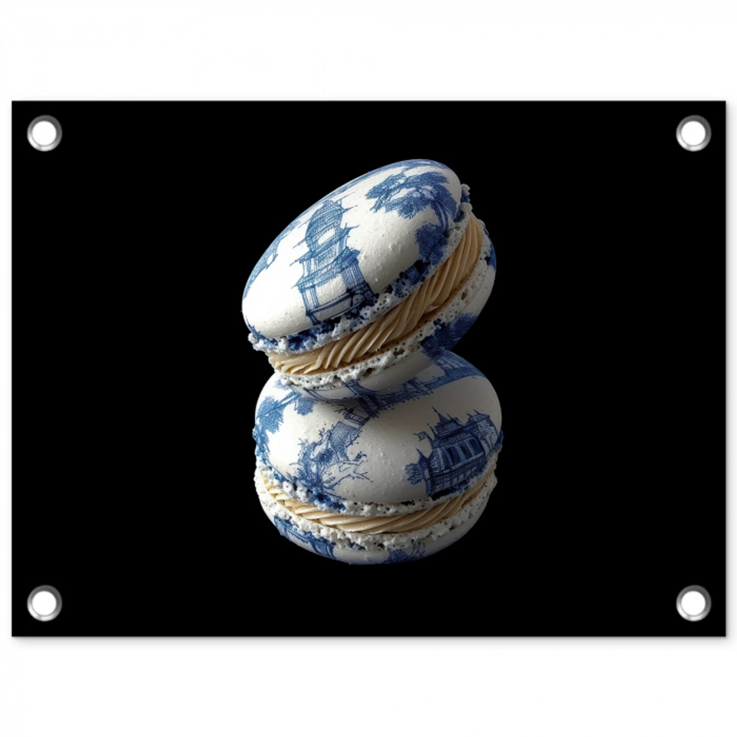 Eten - Macarons - Delfts blauw - Koekjes tuinposter los doek klein -3d