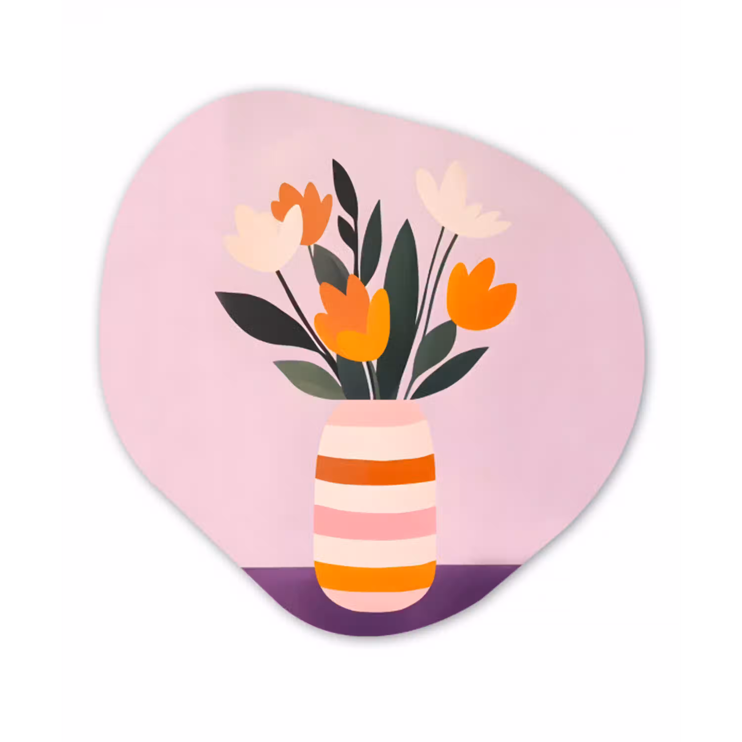 Tulpen - Vaas - Strepen - Paars Wandcirkel Organisch Plexiglas middel -3d