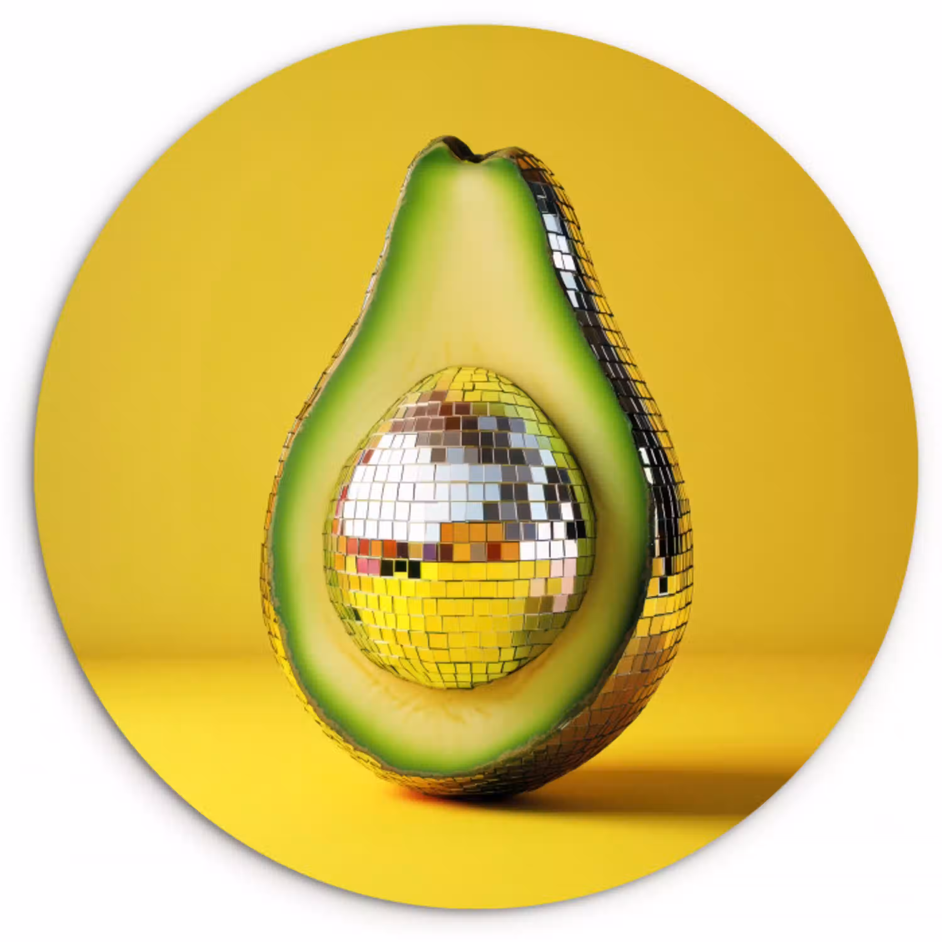 Avocado - Discobal - Geel - Glitter Wandcirkel kunststof plaat 5mm dik klein -3d