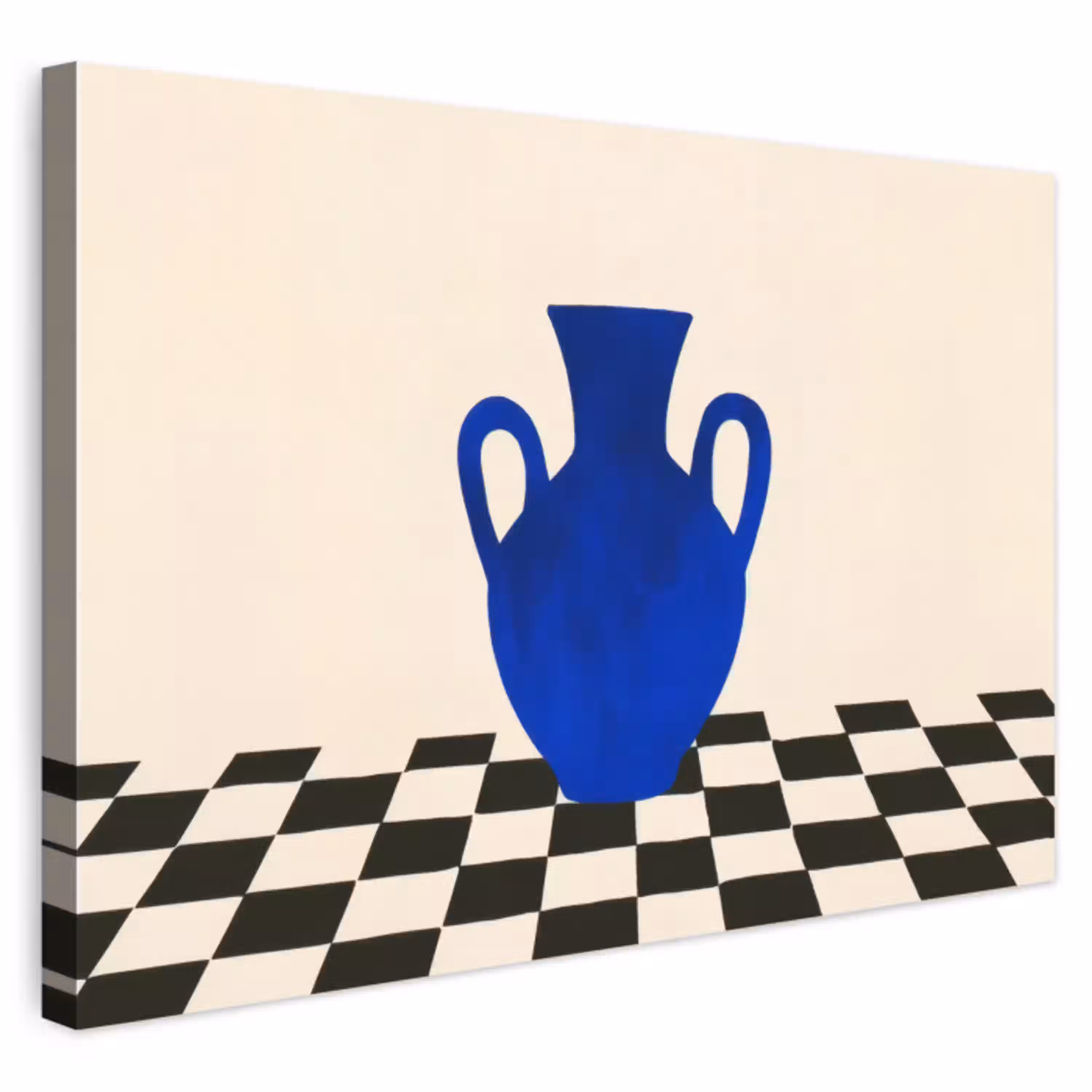Vaas - Blauw - Geblokt - Modern Tuinposter op houten frame 2 cm dik klein -3d