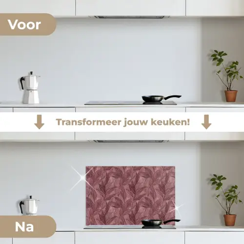 Bladeren - Patroon - Paars keuken achterwand spatscherm klein 900 -voor_na_NL