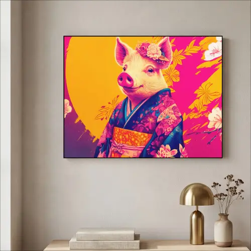 Varken - Bloemkroon - Kimono - Abstract Textielframe - compleet frame klein -sfeer2