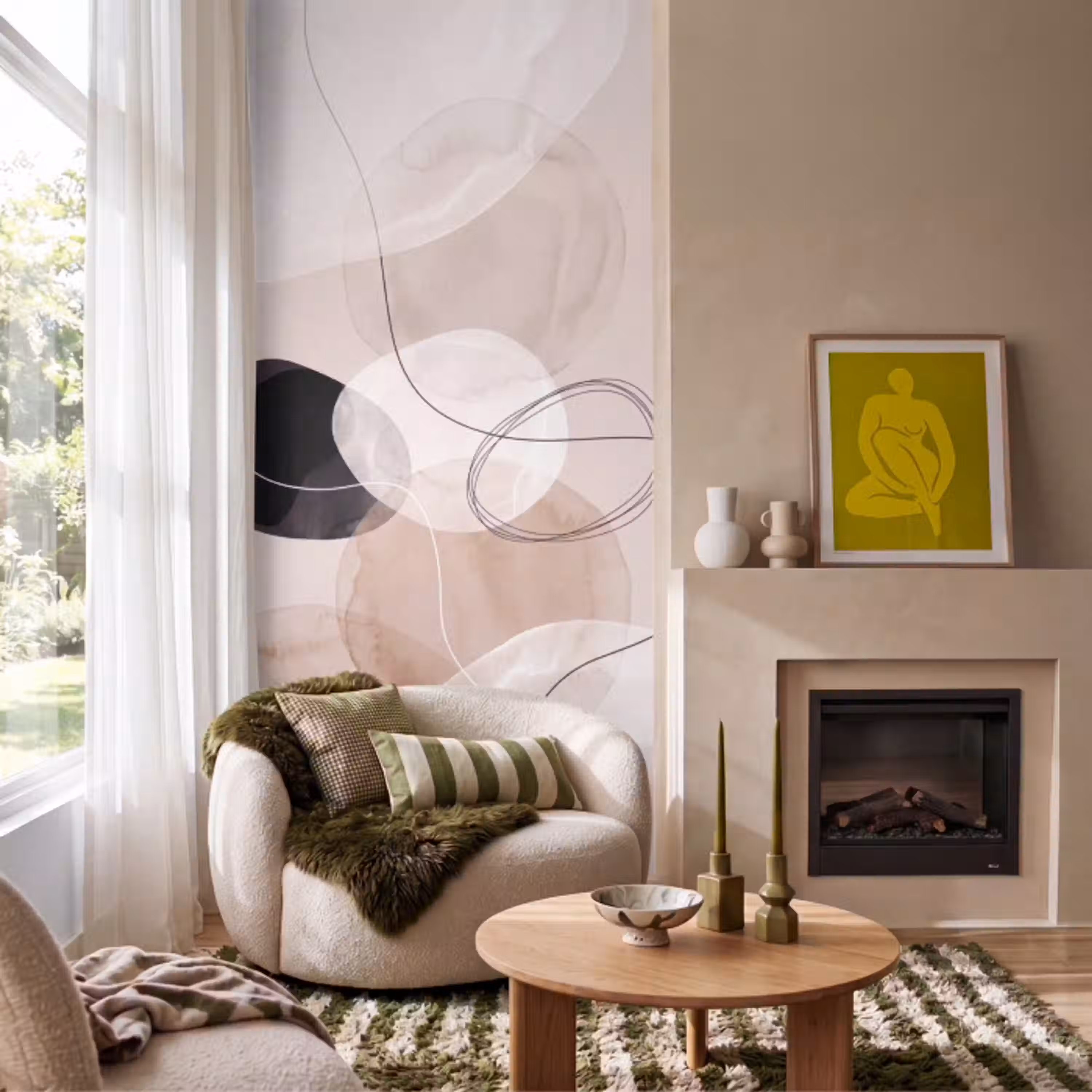 Lijnen - Golvend - Kunst Behang Vlies klein -sfeer2