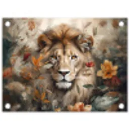 Leeuw - Wilde dieren - Planten - Natuur - Bloemen tuinposter los doek klein -3d