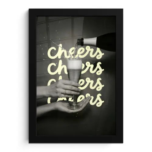 Cheers - Wijn - Zwart - Wit fotolijst zwart zonder passe partout klein -3d