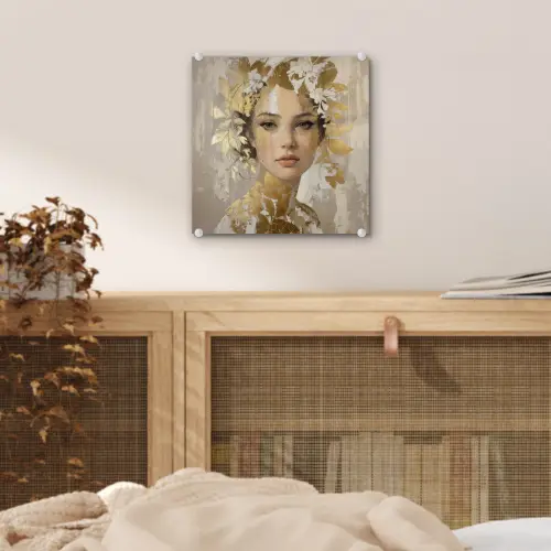 Gezicht - Vrouw - Bladeren - Goud plexiglas 5mm klein -sfeer4