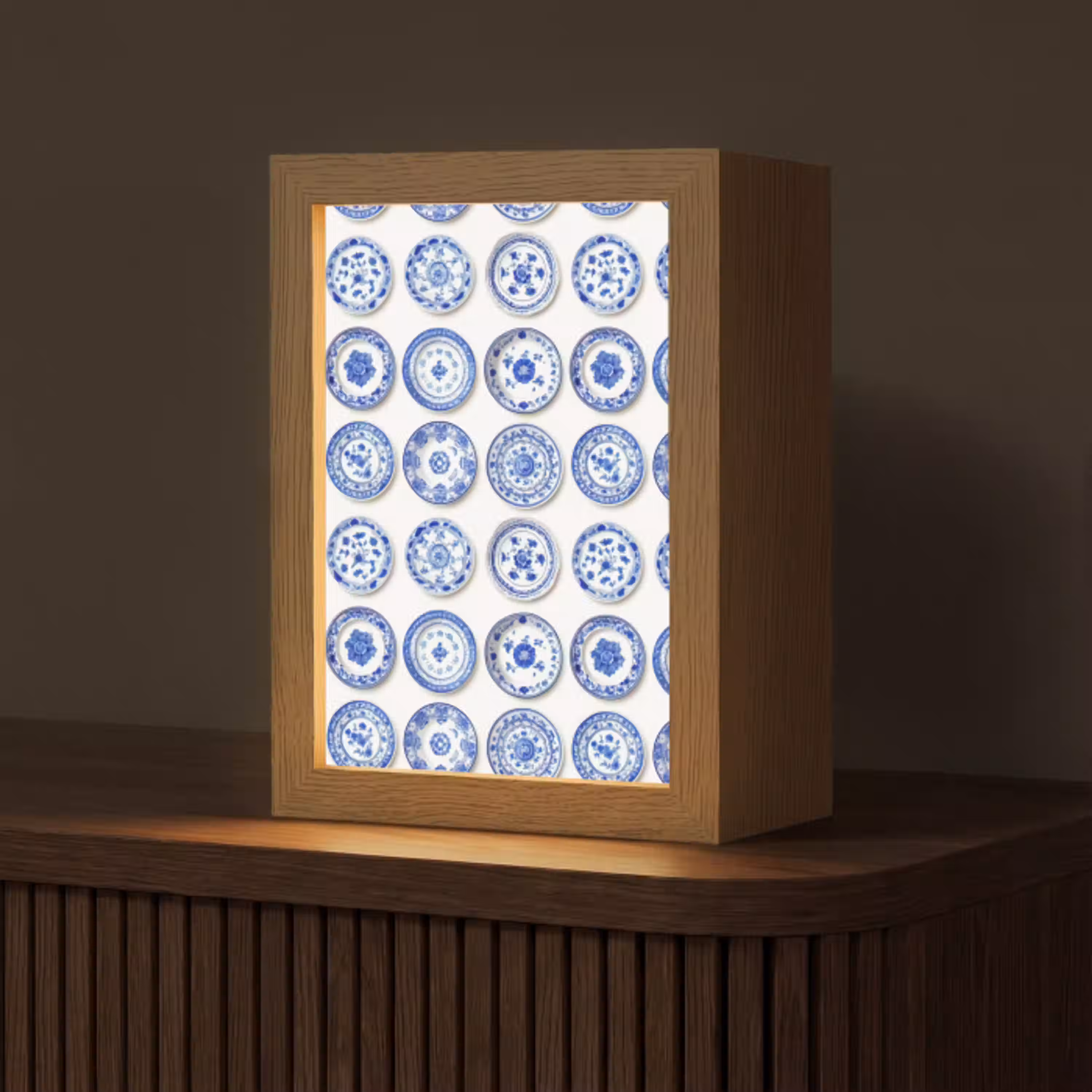 Borden - Bloemen - Patroon - Blauw Light Box met kabel (Tafellamp) klein 925 -z3d_website