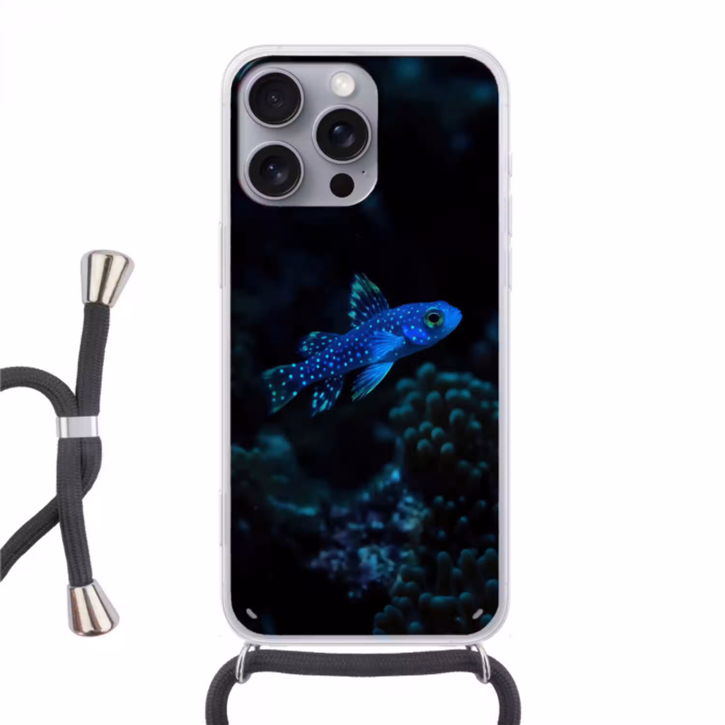 Vis - Stippen - Koraal - Blauw Hoesje iPhone 16 Pro Max met koord klein -3d