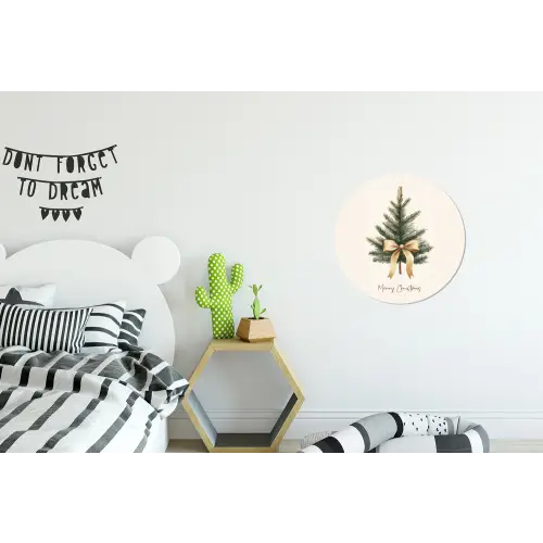 Kerstboom - Kerst - Merry Christmas - Beige Wandcirkel aluminium klein -kinderkamer